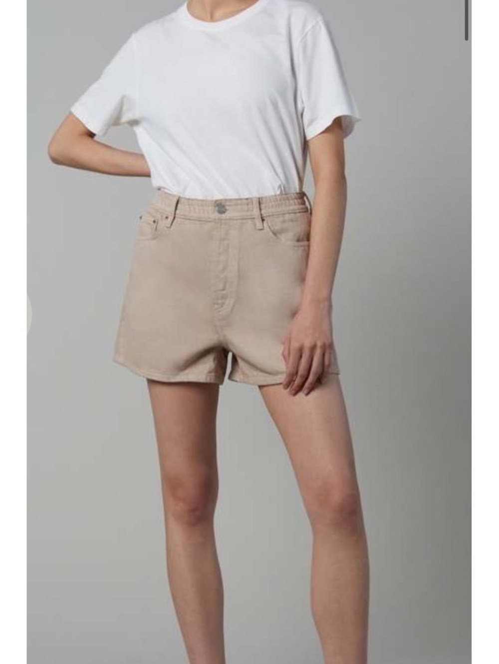 NWOT Still Here Ames Denim Short Elastic Back Khaki 26
